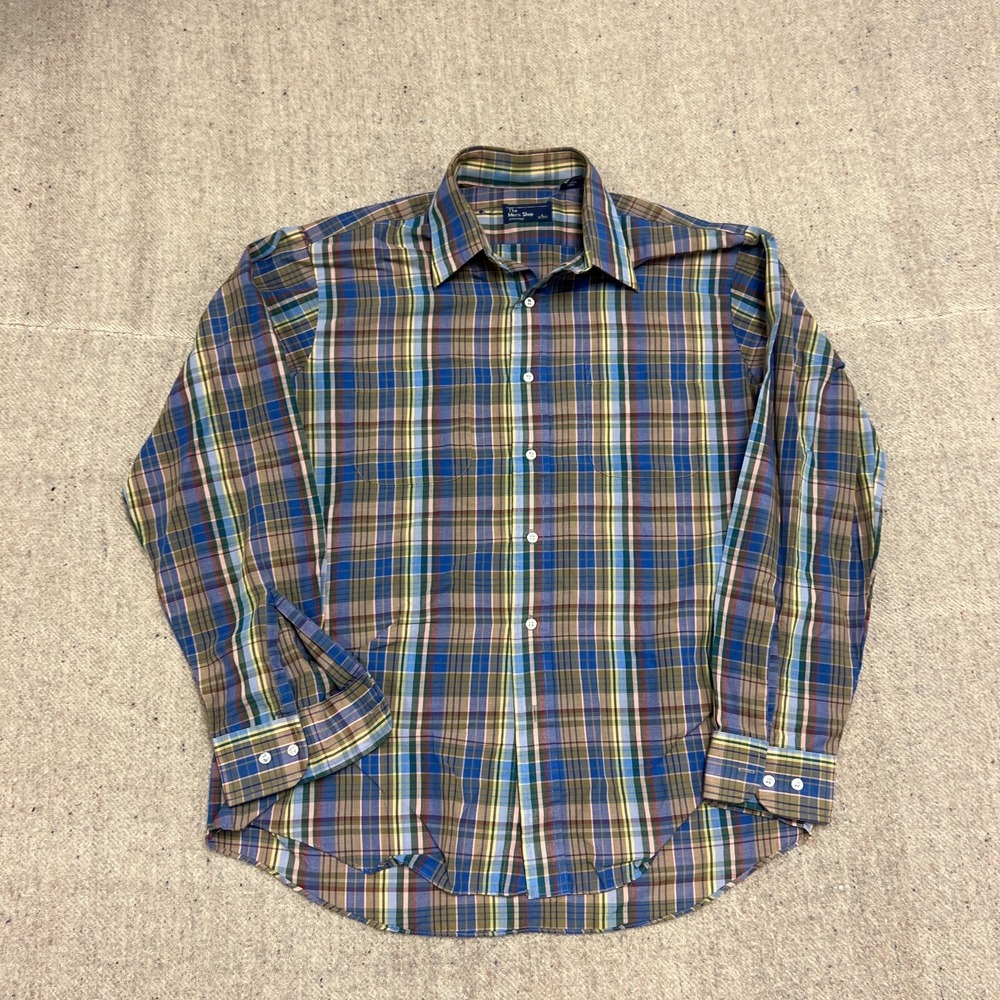 Vintage JC Penny Button Up Shirt Mens Large Blue 1970s Plaid